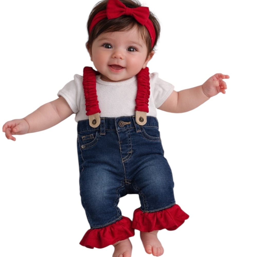 Cat & Jack Baby Girls Nebraska Huskers Denim Ruffle Overalls Suspender Pant 0-3M